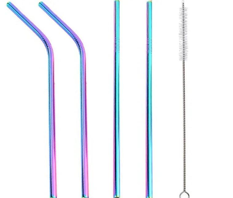 Pailles colorées réutilisables en acier inoxydableEX-STOCK Canada