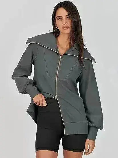 Comfortable Large Collar Double Zipper Sweater - EX-STOCK Canada