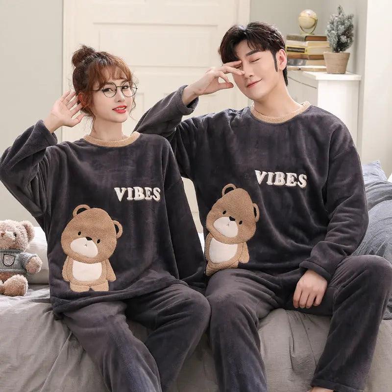 Coral Fleece Couple Plus Size Pajamas For Women - EX-STOCK Canada