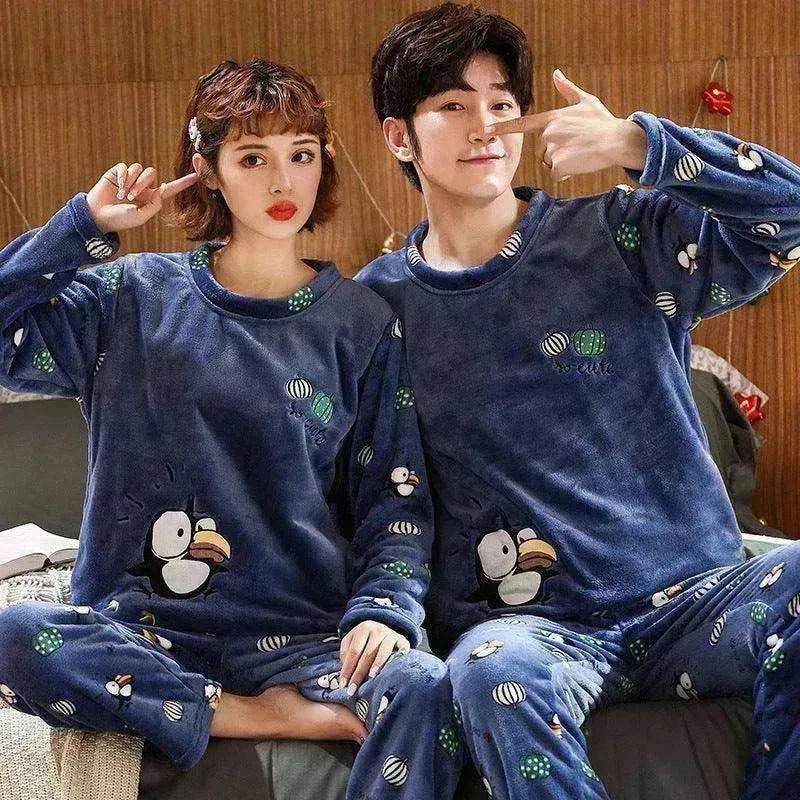 Couples Warm And Velvet Thickened Flannel Home Service Pajamas Set - EX-STOCK Canada