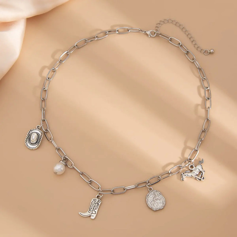 Cowboy Boot Alloy Pendant Necklace Irregular - EX-STOCK Canada