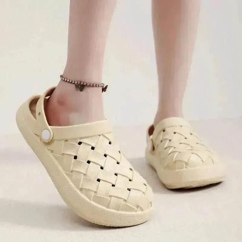 Cross-woven Clogs Shoes Summer Platform Baotou Dual-use Slippers Outdoor Garden Indoor Floor Bathroom Cozy Slipper Women House Shoes - EX-STOCK Canada