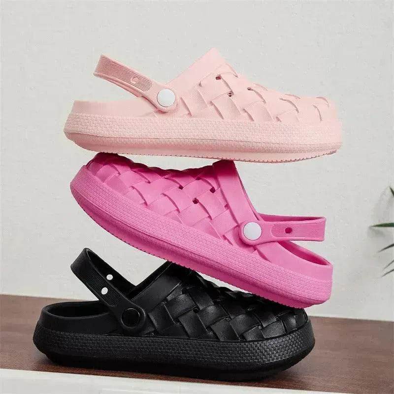 Cross-woven Clogs Shoes Summer Platform Baotou Dual-use Slippers Outdoor Garden Indoor Floor Bathroom Cozy Slipper Women House Shoes - EX-STOCK Canada