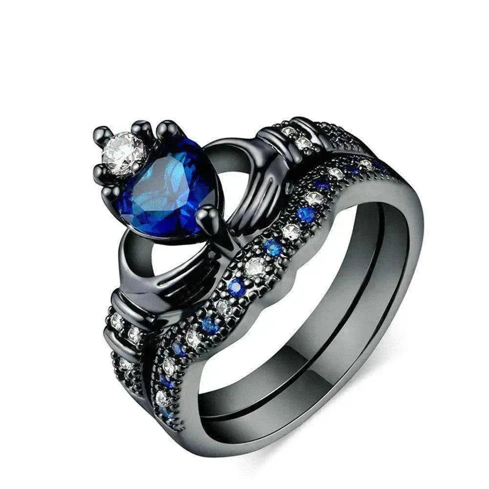 Anello femminile con cuore a corona in zaffiro incastonato - EX-STOCK CANADA