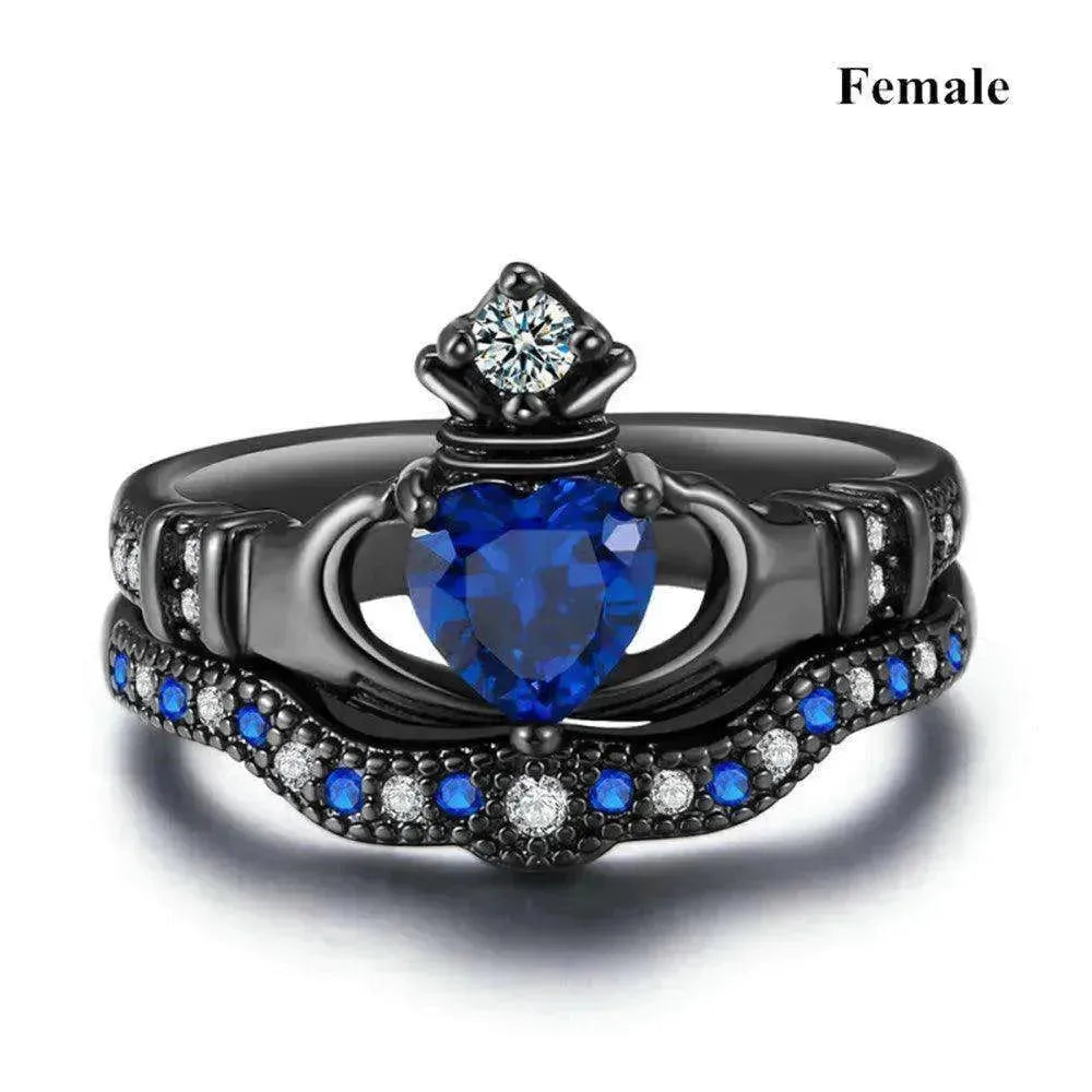 Anello femminile con cuore a corona in zaffiro incastonato - EX-STOCK CANADA