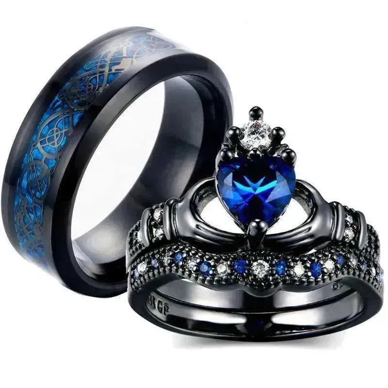 Anello femminile con cuore a corona in zaffiro incastonato - EX-STOCK CANADA