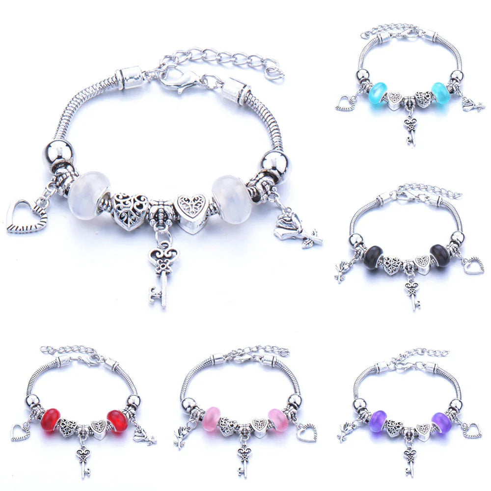 Crown, peach heart, owl, elephant pendant, multi-element large beads, retro female bracelet EX-STOCK Canada