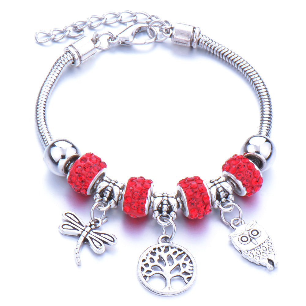 Crown, peach heart, owl, elephant pendant, multi-element large beads, retro female bracelet EX-STOCK Canada