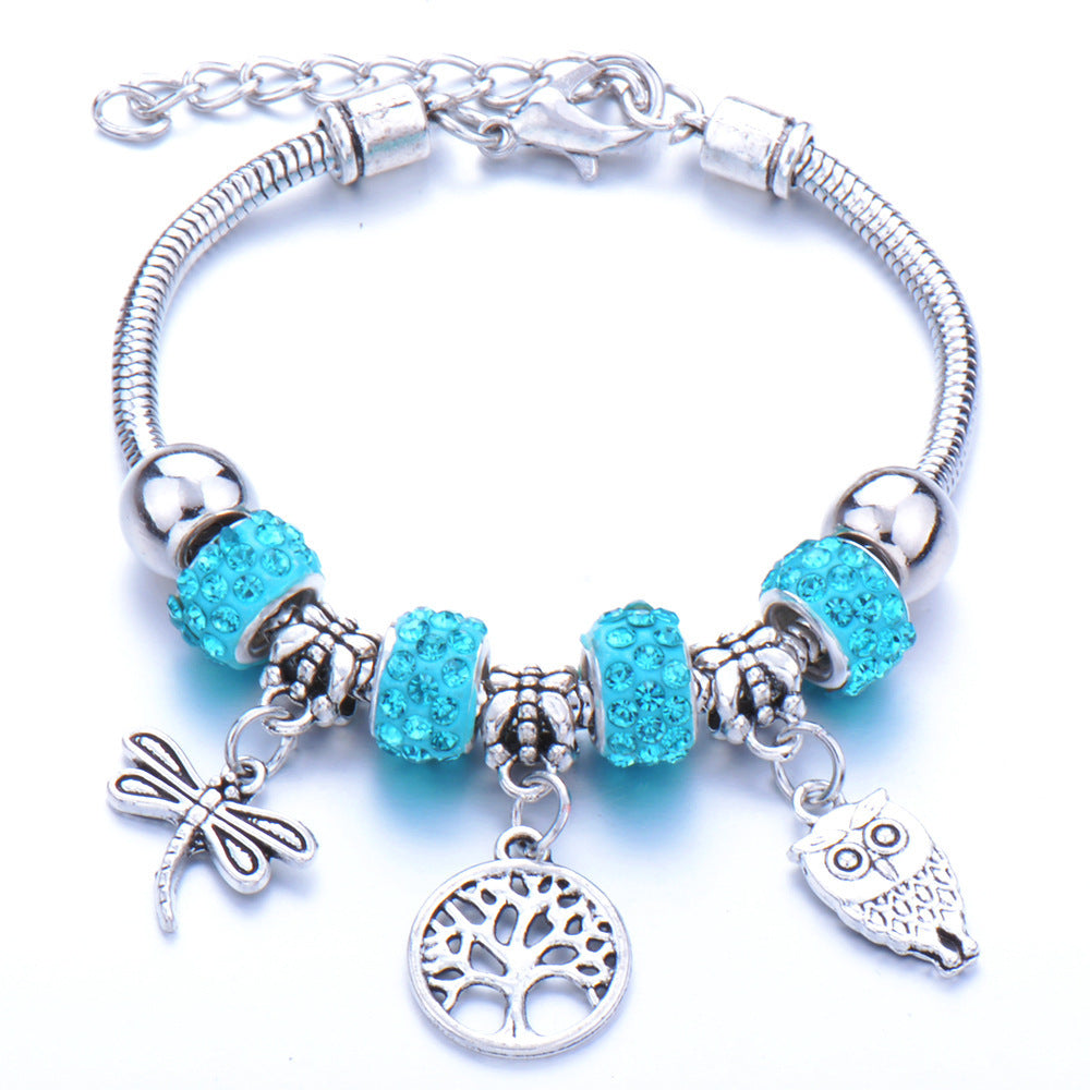 Crown, peach heart, owl, elephant pendant, multi-element large beads, retro female bracelet EX-STOCK Canada