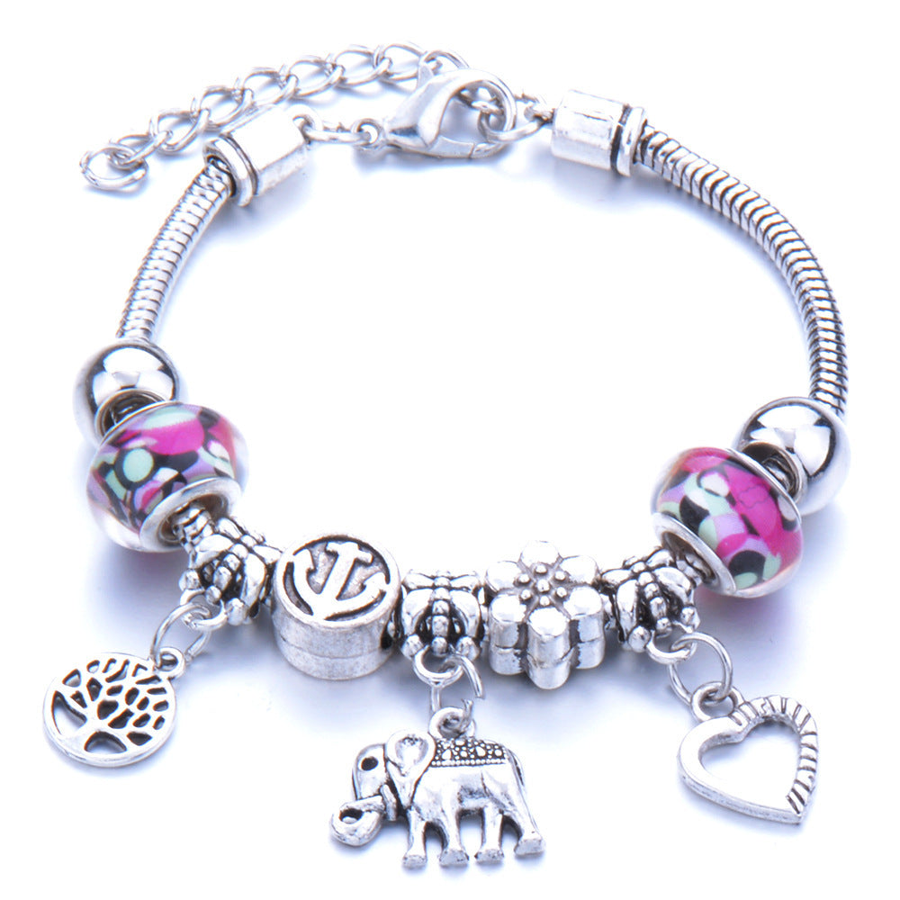 Crown, peach heart, owl, elephant pendant, multi-element large beads, retro female bracelet EX-STOCK Canada