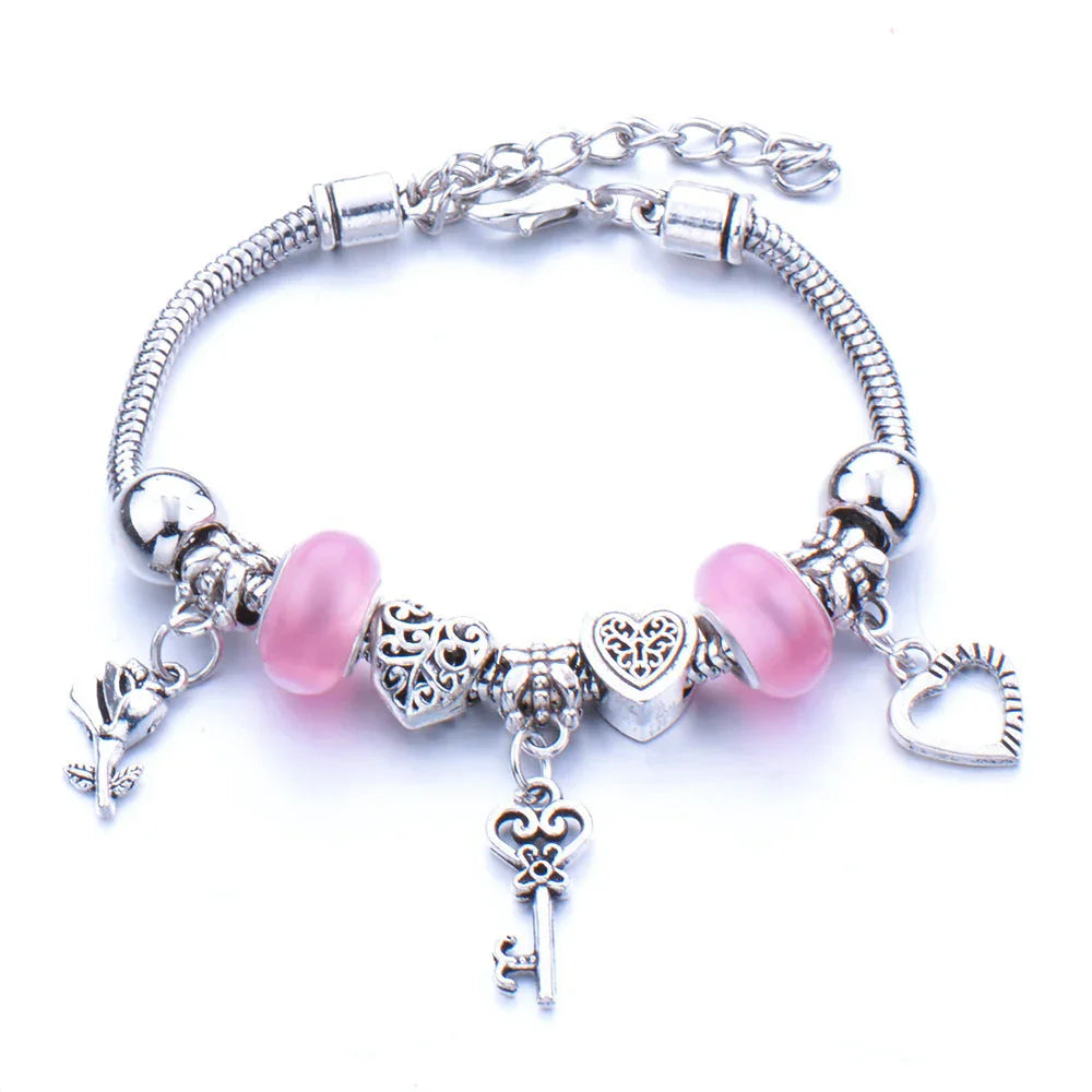 Crown, peach heart, owl, elephant pendant, multi-element large beads, retro female bracelet EX-STOCK Canada