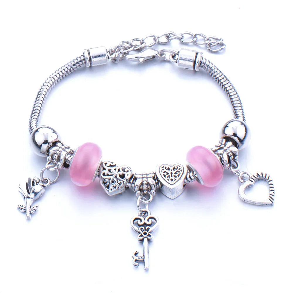 Crown, peach heart, owl, elephant pendant, multi-element large beads, retro female bracelet EX-STOCK Canada