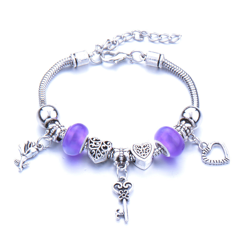 Crown, peach heart, owl, elephant pendant, multi-element large beads, retro female bracelet EX-STOCK Canada