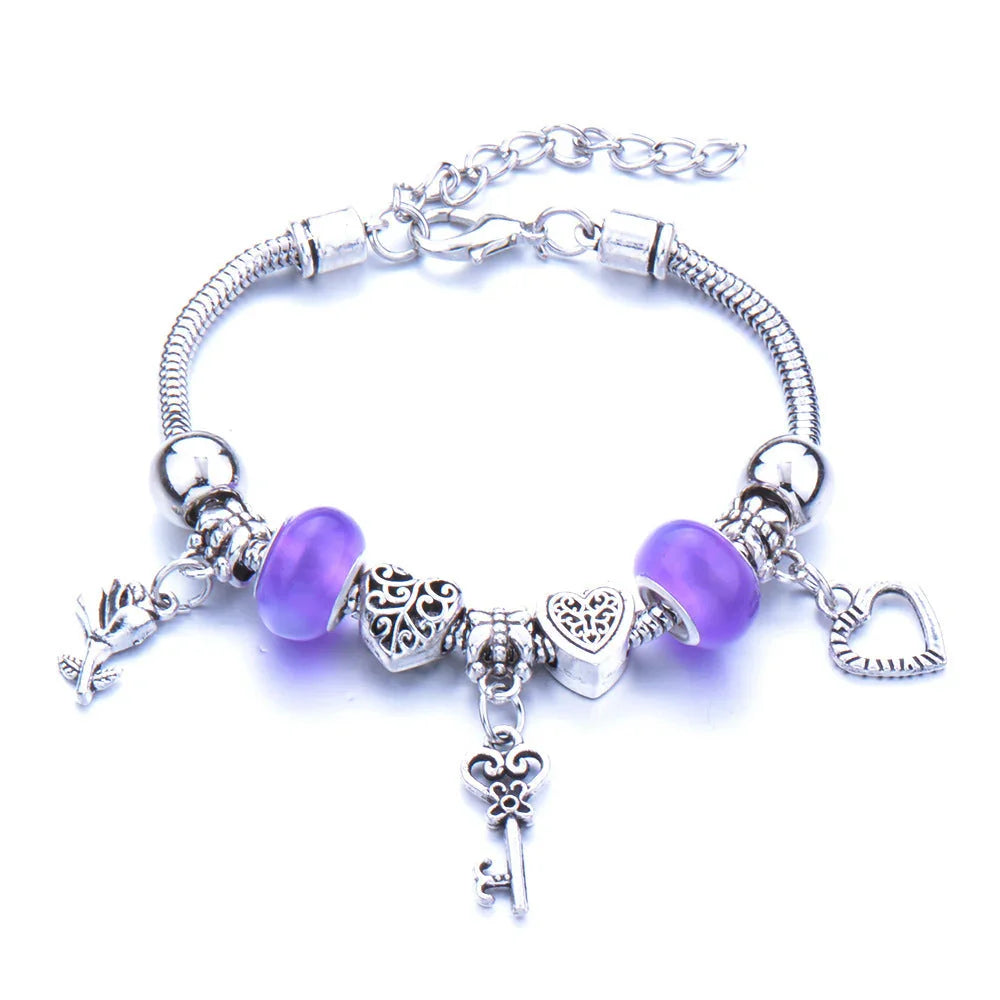 Crown, peach heart, owl, elephant pendant, multi-element large beads, retro female bracelet EX-STOCK Canada