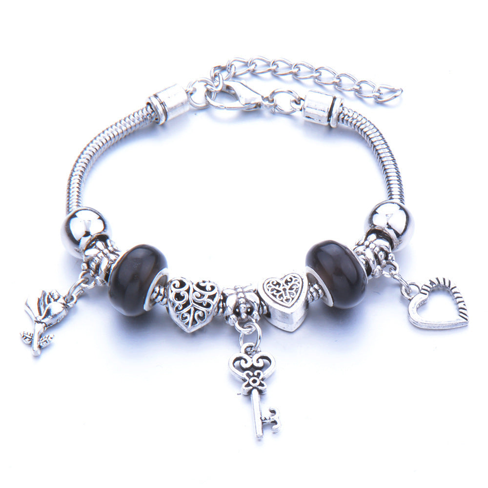 Crown, peach heart, owl, elephant pendant, multi-element large beads, retro female bracelet EX-STOCK Canada