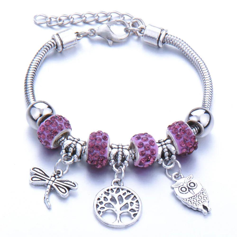 Crown, peach heart, owl, elephant pendant, multi-element large beads, retro female bracelet EX-STOCK Canada