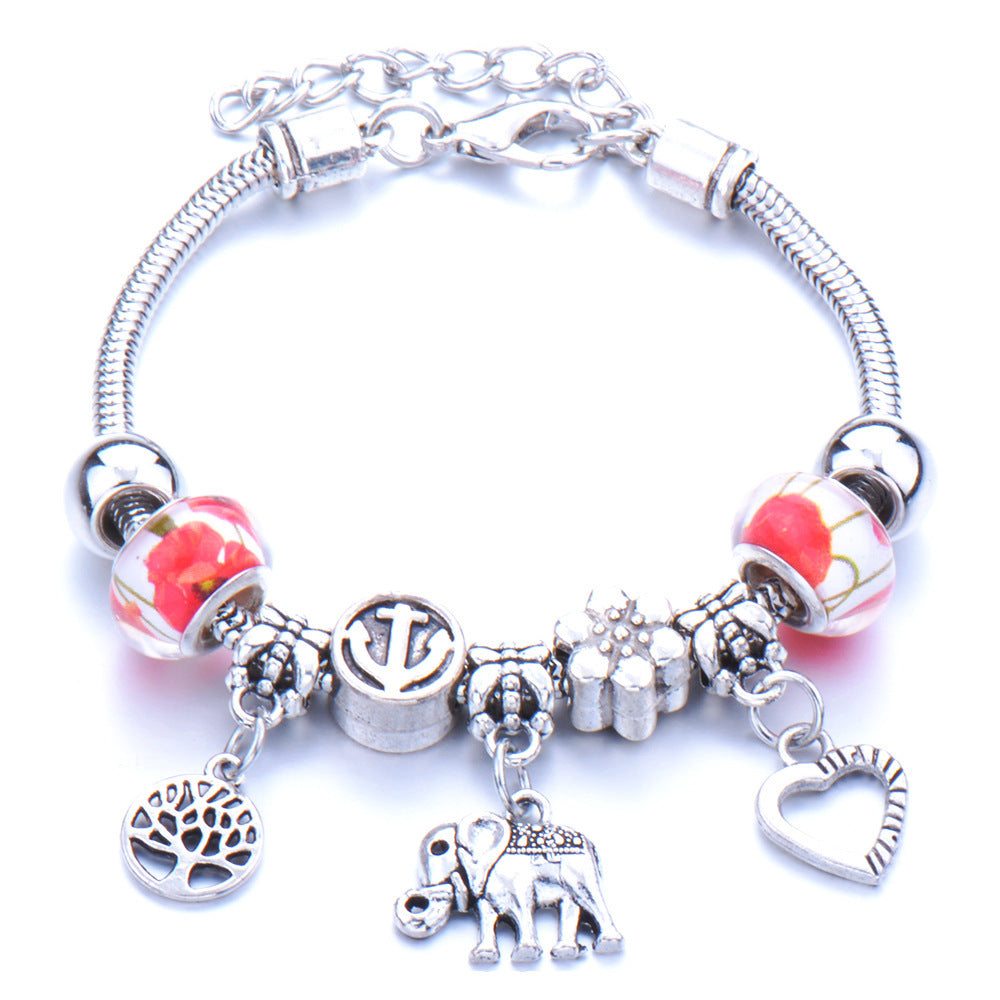 Crown, peach heart, owl, elephant pendant, multi-element large beads, retro female bracelet EX-STOCK Canada