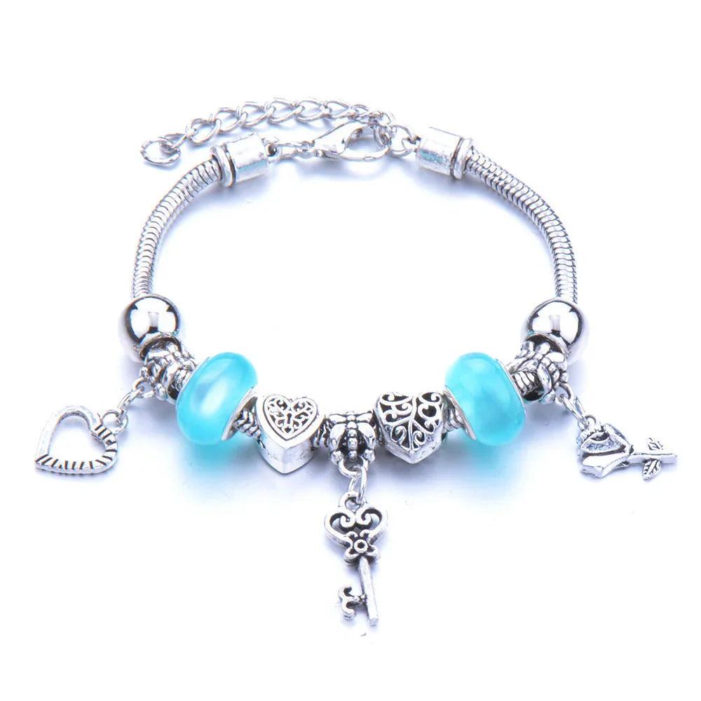 Crown, peach heart, owl, elephant pendant, multi-element large beads, retro female bracelet EX-STOCK Canada