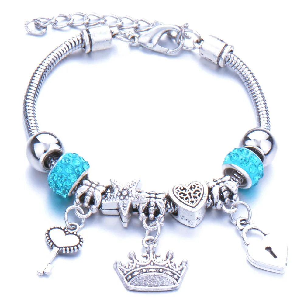 Crown, peach heart, owl, elephant pendant, multi-element large beads, retro female bracelet EX-STOCK Canada