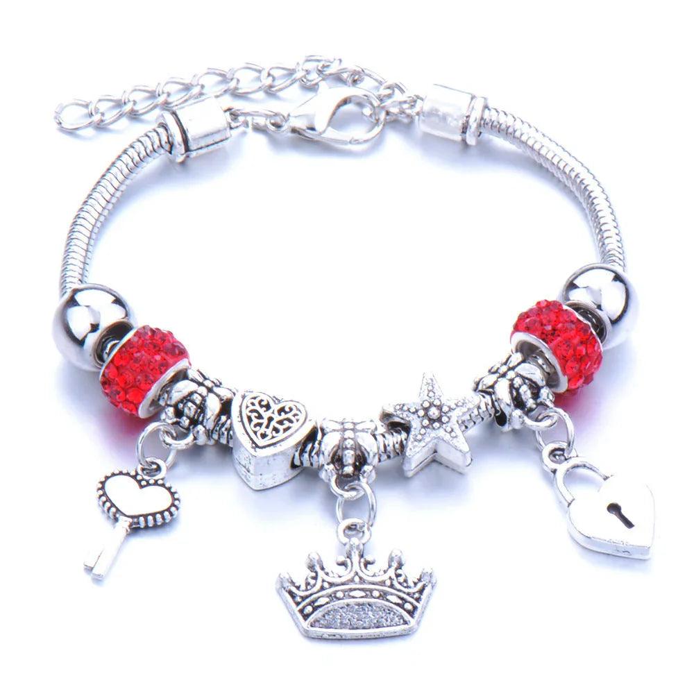 Crown, peach heart, owl, elephant pendant, multi-element large beads, retro female bracelet EX-STOCK Canada