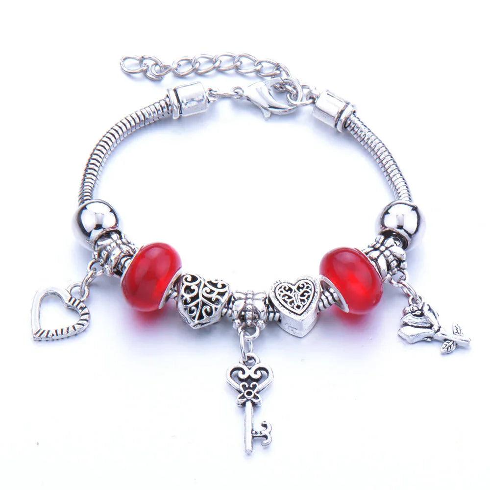 Crown, peach heart, owl, elephant pendant, multi-element large beads, retro female bracelet EX-STOCK Canada