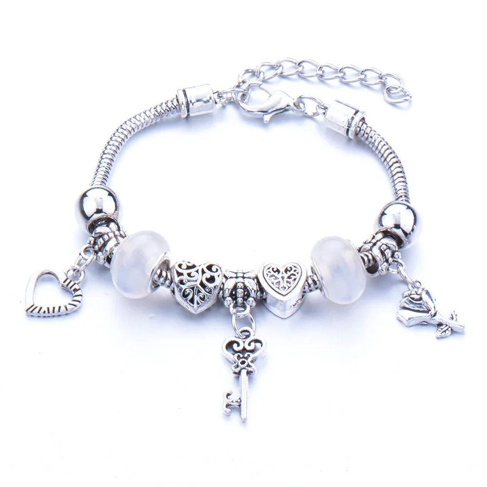 Crown, peach heart, owl, elephant pendant, multi-element large beads, retro female bracelet EX-STOCK Canada
