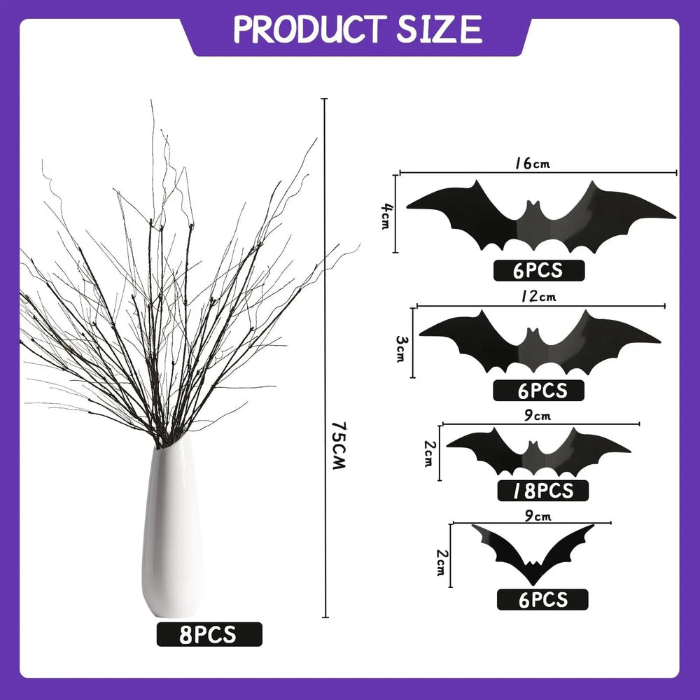 Curly Willow Branches 29.5 Inch Artificial Bendable Stems Black Branches With 36Pcs Halloween Bat Stickers For Halloween Wreath Home Party Decorations--Cannot Be Listed On Amazon Platform - EX-STOCK Canada