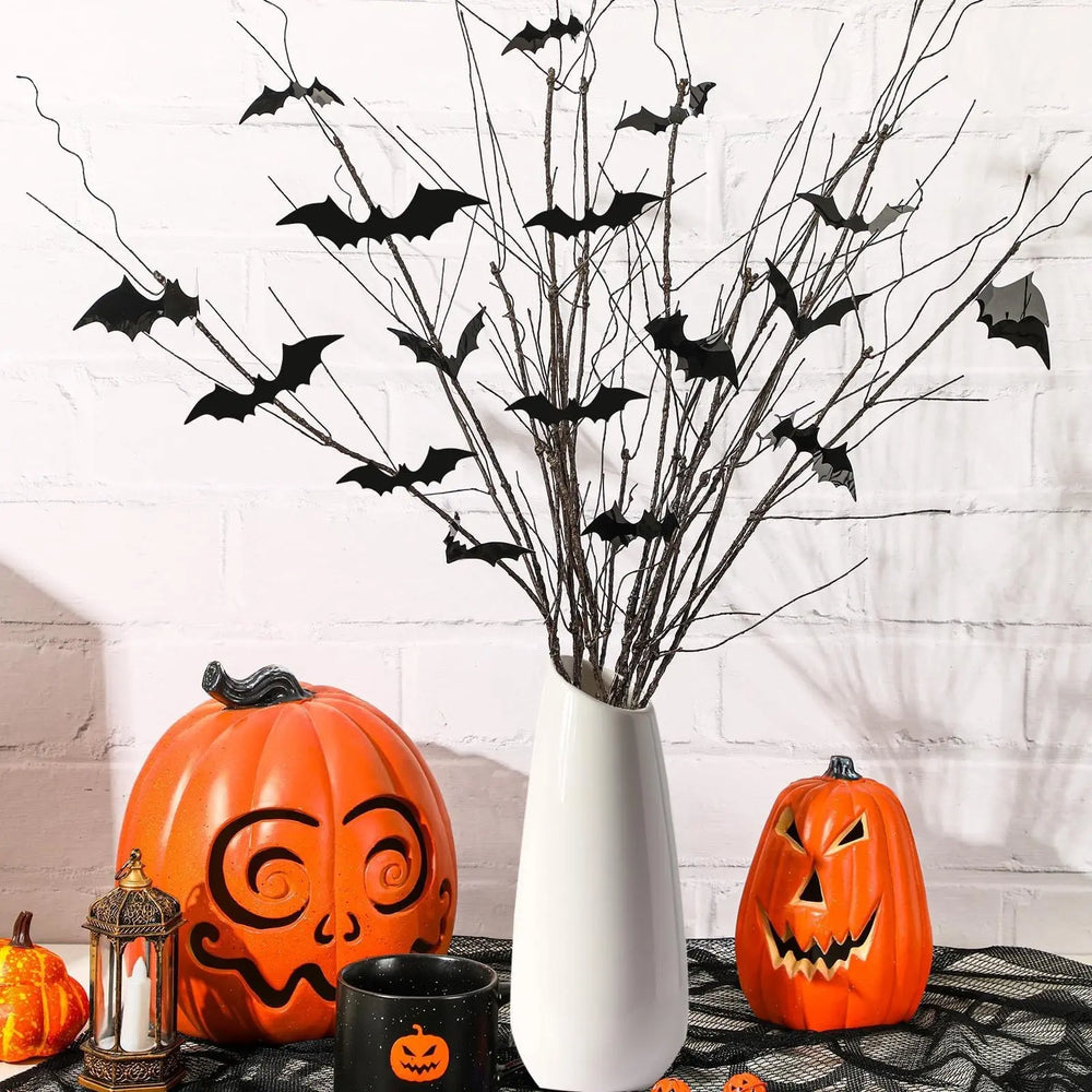 Curly Willow Branches 29.5 Inch Artificial Bendable Stems Black Branches With 36Pcs Halloween Bat Stickers For Halloween Wreath Home Party Decorations--Cannot Be Listed On Amazon Platform - EX-STOCK Canada