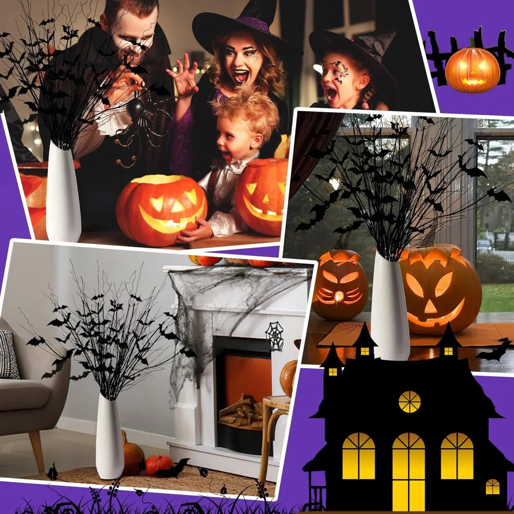Curly Willow Branches 29.5 Inch Artificial Bendable Stems Black Branches With 36Pcs Halloween Bat Stickers For Halloween Wreath Home Party Decorations--Cannot Be Listed On Amazon Platform - EX-STOCK Canada