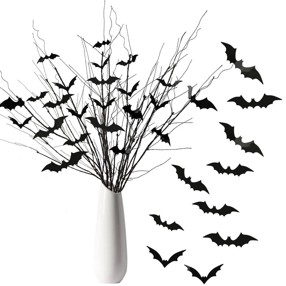 Curly Willow Branches 29.5 Inch Artificial Bendable Stems Black Branches With 36Pcs Halloween Bat Stickers For Halloween Wreath Home Party Decorations--Cannot Be Listed On Amazon Platform - EX-STOCK Canada