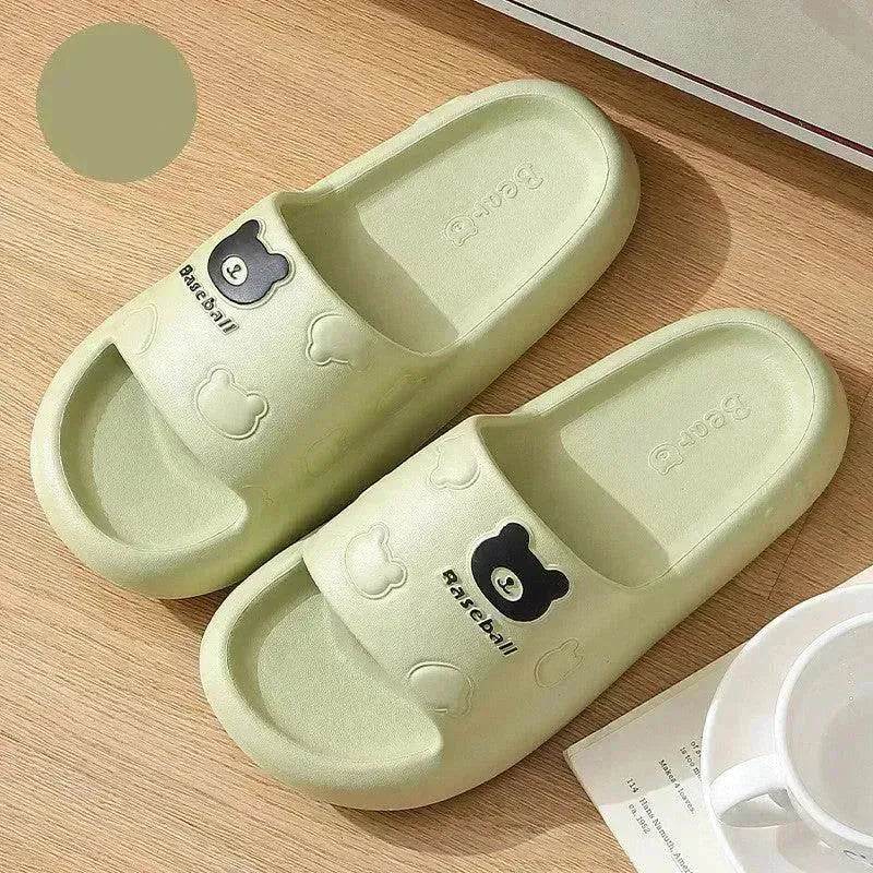 Cute Cartoon Bear Slippers For Women Summer Indoor Thick-soled Non-slip Floor Bathroom Home Slippers Men House Shoes - EX-STOCK Canada