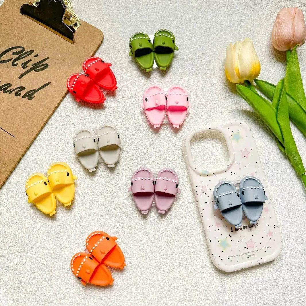 Cute Little Shark Simulation Slippers Phone Case Airbag Bracket Adhesive Retractable Watch Binge-watching Net Class Support Frame - EX-STOCK Canada