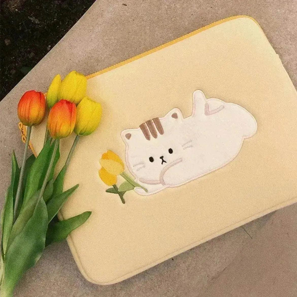 Bolsa de almacenamiento para portátil y tablet de gatito tulipán lindo - EX-STOCK Canada