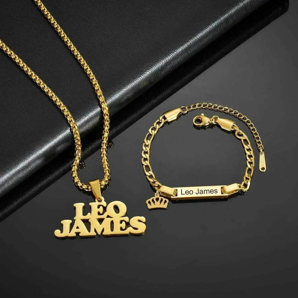 Ensemble Collier et Bracelet avec Pendentif Lettre Gravée sur Plaque en Acier Inoxydable DIY - EX-STOCK Canada