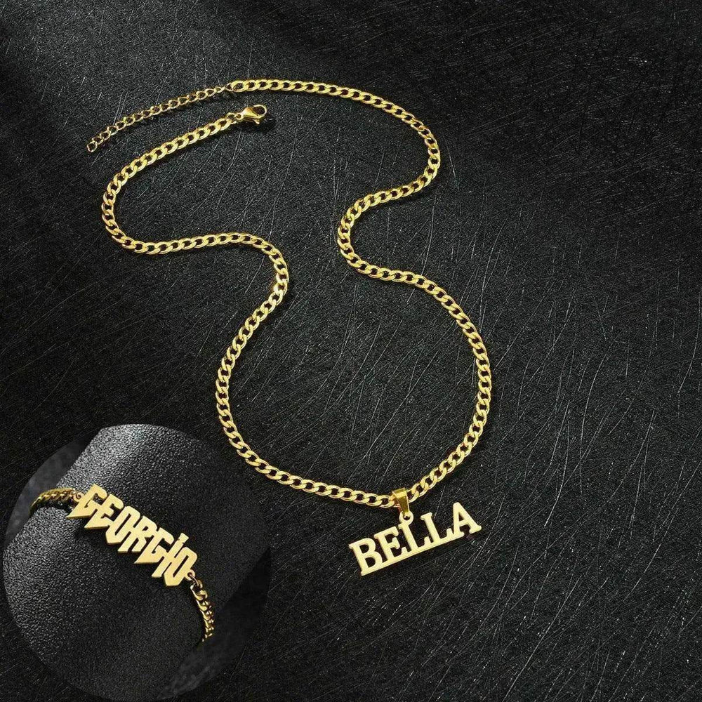 DIY Stainless Steel Nameplate Engraved Letter Pendant Necklace & Bracelet Set - EX-STOCK Canada