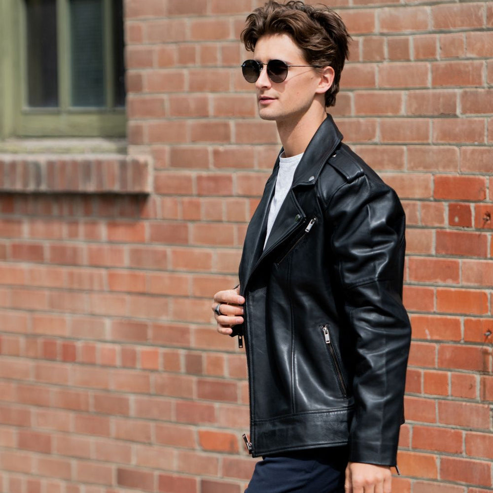 Giacca da uomo in morbida pelle di agnello stile biker