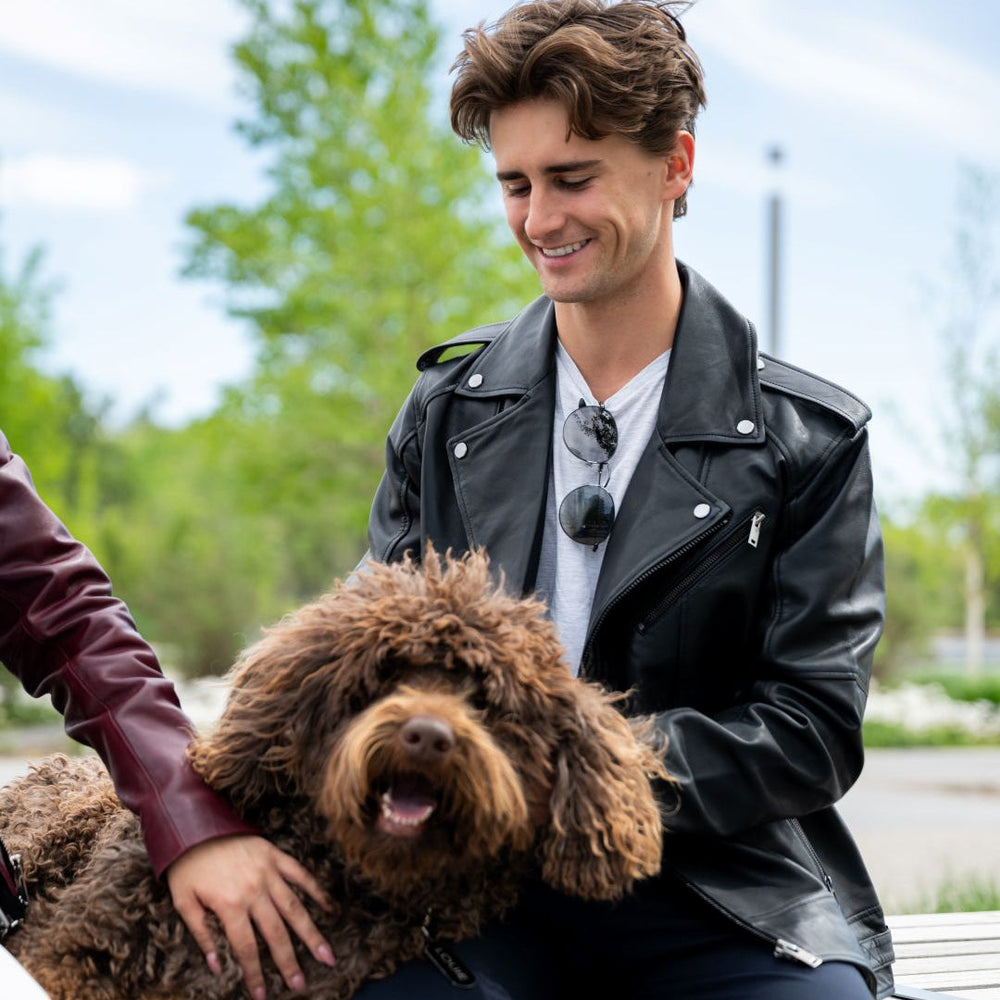 Giacca da uomo in morbida pelle di agnello stile biker