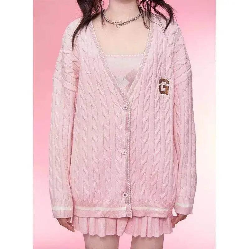 Diamond Vest Spaghetti Straps Knitted Cardigan Coat Three-piece Set - EX-STOCK Canada