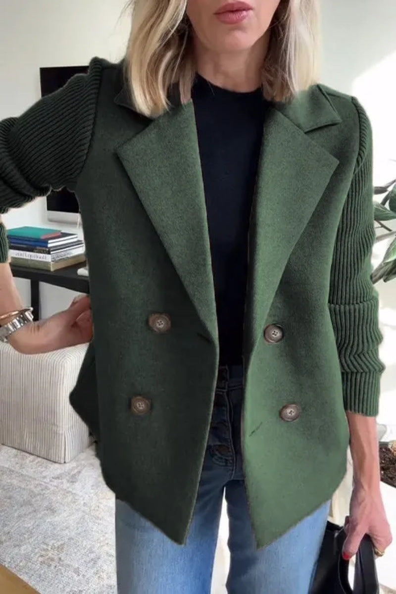Double Breasted Lapel Jacket Fashion Knitted Sleeves Splicing Design Coat Outerwear EX-STOCK Canada