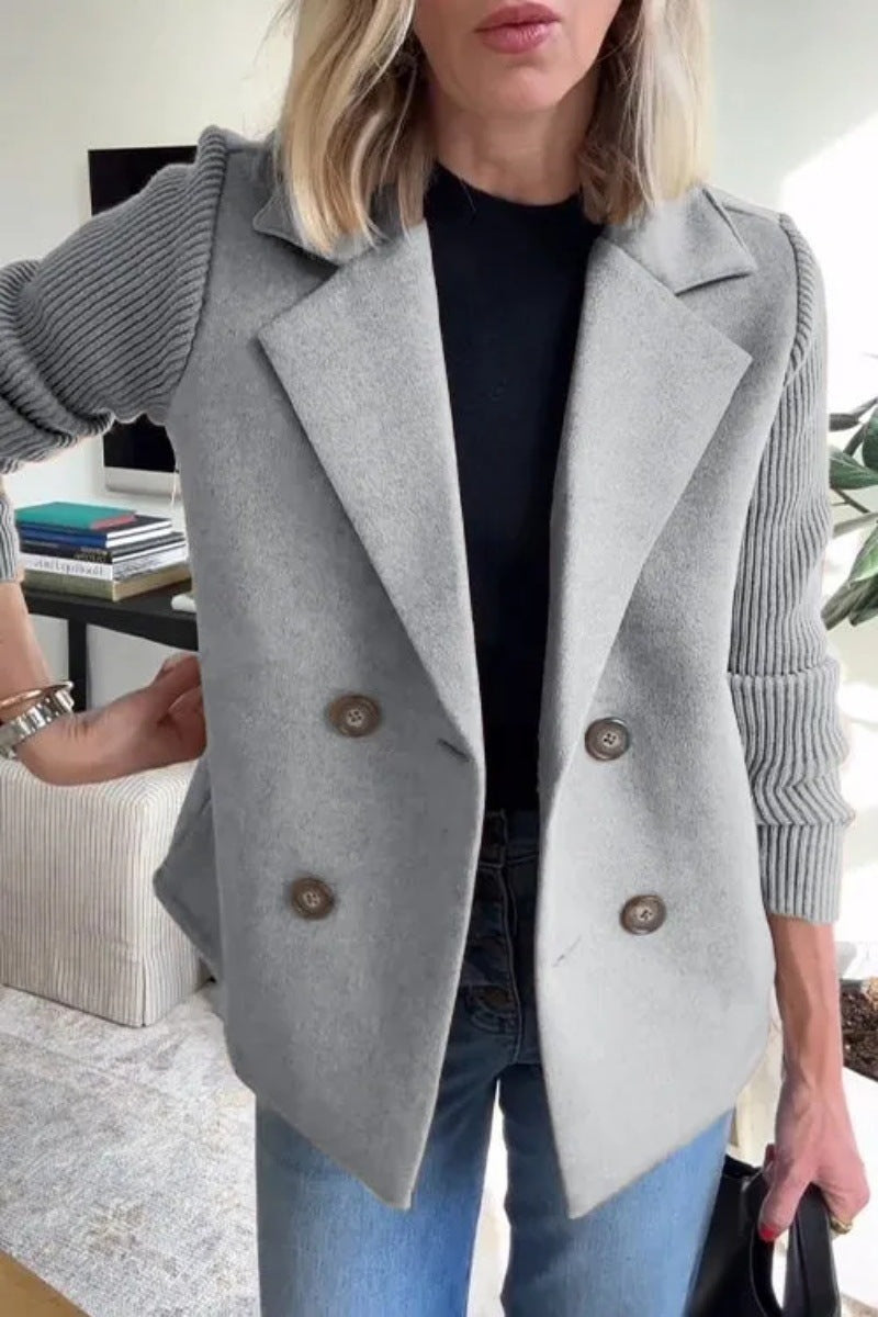 Double Breasted Lapel Jacket Fashion Knitted Sleeves Splicing Design Coat Outerwear EX-STOCK Canada