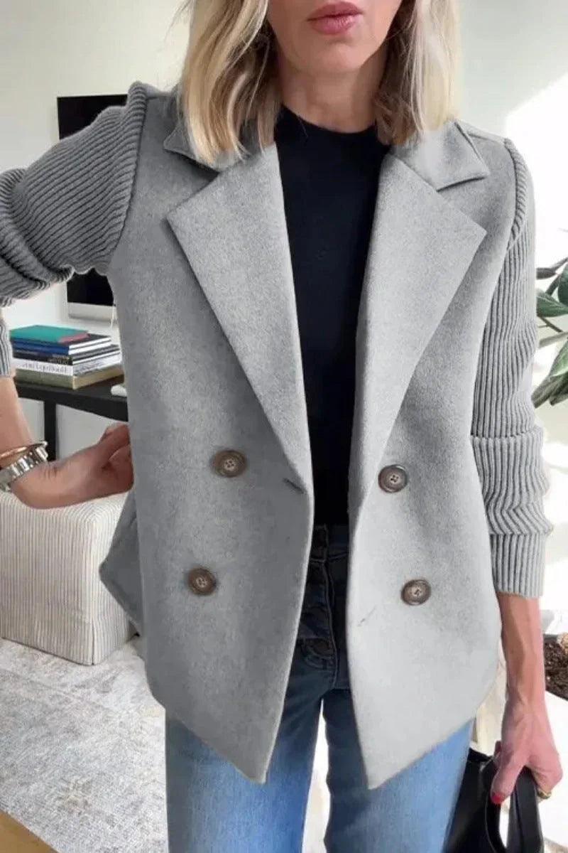 Doppelreihiger Sakko mit Reverskragen, modische Strickärmel, Splicing-Design, Mantel, OberbekleidungEX-STOCK Canada