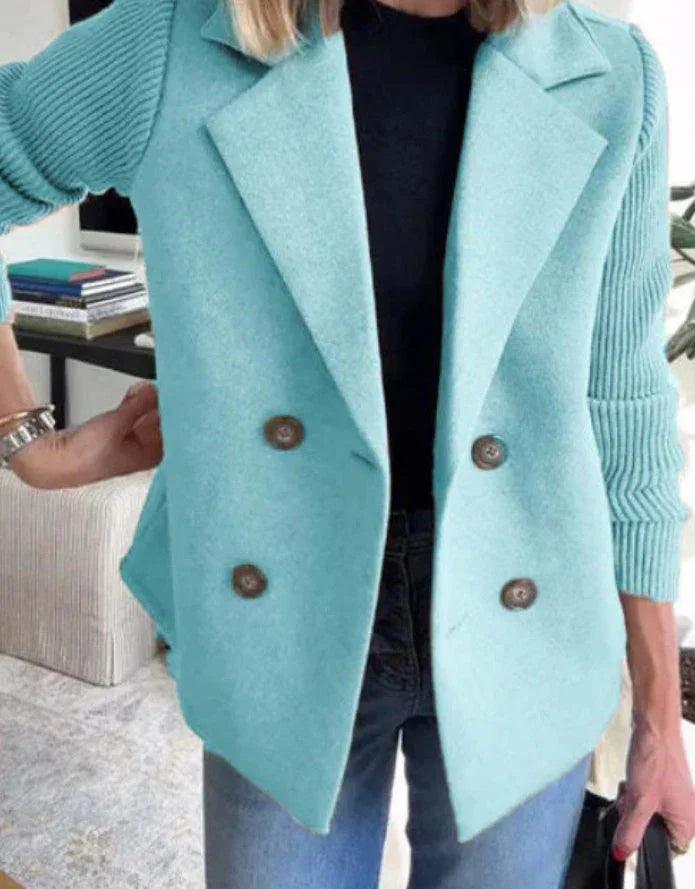 Doppelreihiger Sakko mit Reverskragen, modische Strickärmel, Splicing-Design, Mantel, OberbekleidungEX-STOCK Canada