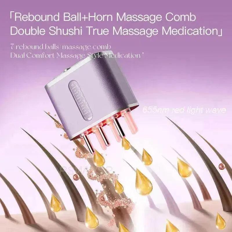 Elektrischer Kopfhautmassagegerät Kuhhorn-Massagekamm Rotes Licht Ölauftrager Fördert Haarwachstum Tragbarer Haarkamm - EX-STOCK Canada
