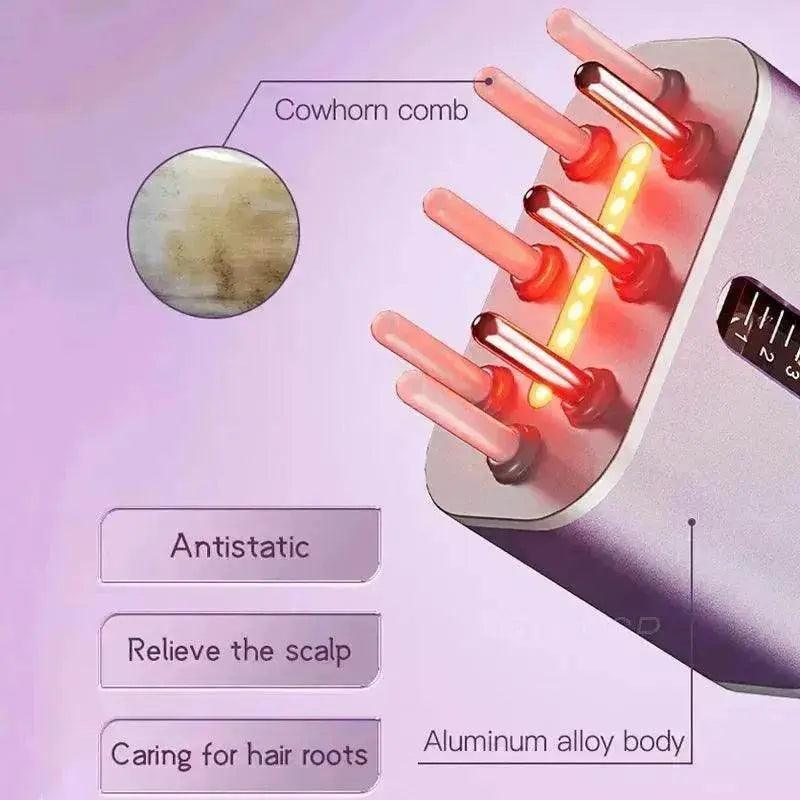 Elektrischer Kopfhautmassagegerät Kuhhorn-Massagekamm Rotes Licht Ölauftrager Fördert Haarwachstum Tragbarer Haarkamm - EX-STOCK Canada