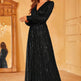 Elegant Dinner Sequined Long Sleeve V-neck High Waist Evening Dress EX-STOCK Canada