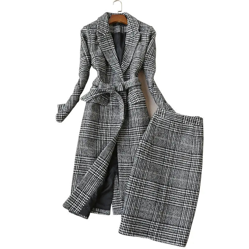 Elegant Luxury Business Office Corporate Tweed Plaid Skirt suit Outfit set 2pcs - EX-STOCK Canada