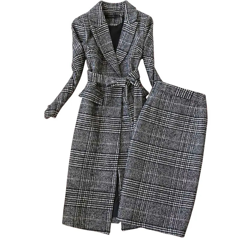 Elegant Luxury Business Office Corporate Tweed Plaid Skirt suit Outfit set 2pcs - EX-STOCK Canada