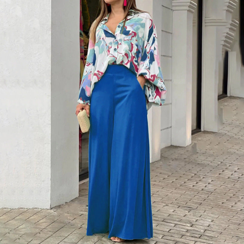 Haut décontracté imprimé ample et élégant Pantalon large Ensemble de modeEX-STOCK Canada