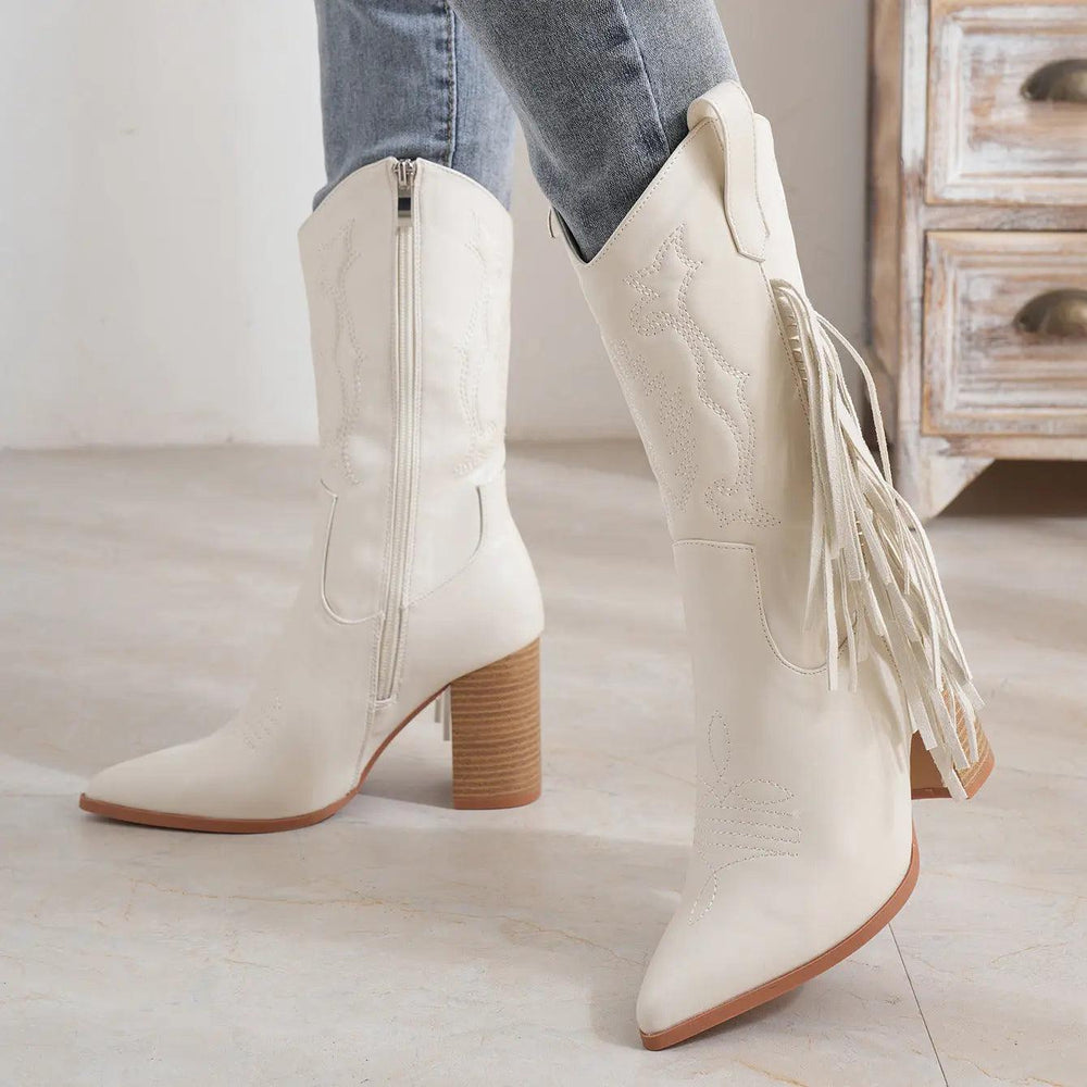 Botte de cowboy occidentale nouvelle blanche avec pampille brodée - EX-STOCK Canada