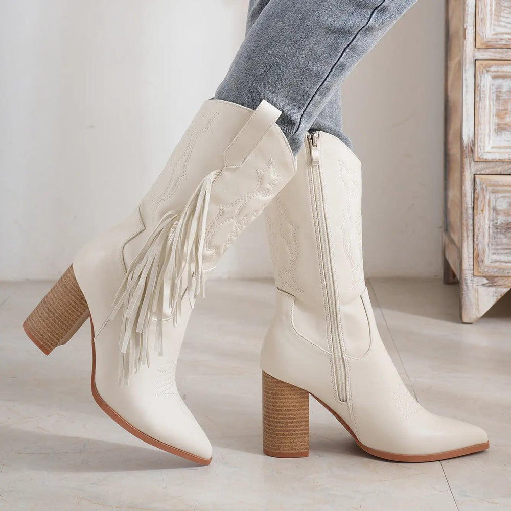 Botte de cowboy occidentale nouvelle blanche avec pampille brodée - EX-STOCK Canada